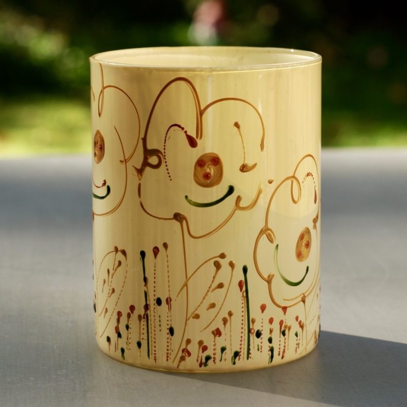 Handgeschilderde cilinder bloemenvaas wit crème