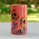 Glazen handbeschilderde cilinder bloemenvaas roze