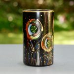 Glazen handbeschilderde cilinder bloemenvaas zwart