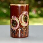 Glazen handbeschilderde cilinder bloemenvaas bordeaux