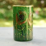 Glazen handbeschilderde cilinder bloemenvaas groen