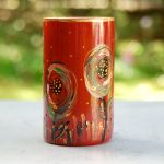 Glazen handbeschilderde cilinder bloemenvaas rood