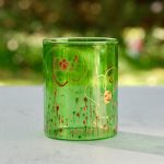 Glazen handgeschilderde bloemenvaas groen