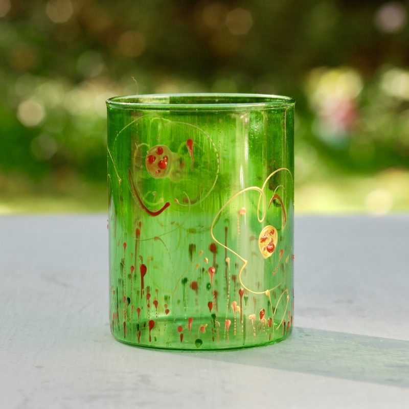 Glazen handgeschilderde bloemenvaas groen