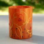 Glazen handgeschilderde bloemenvaas bruin