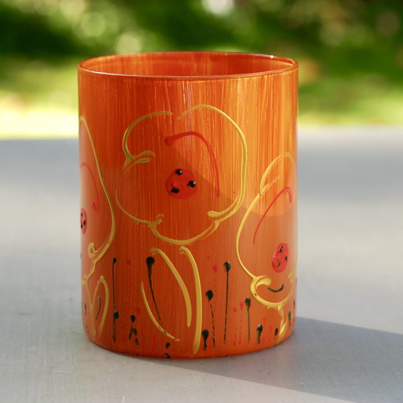 Glazen handgeschilderde bloemenvaas bruin