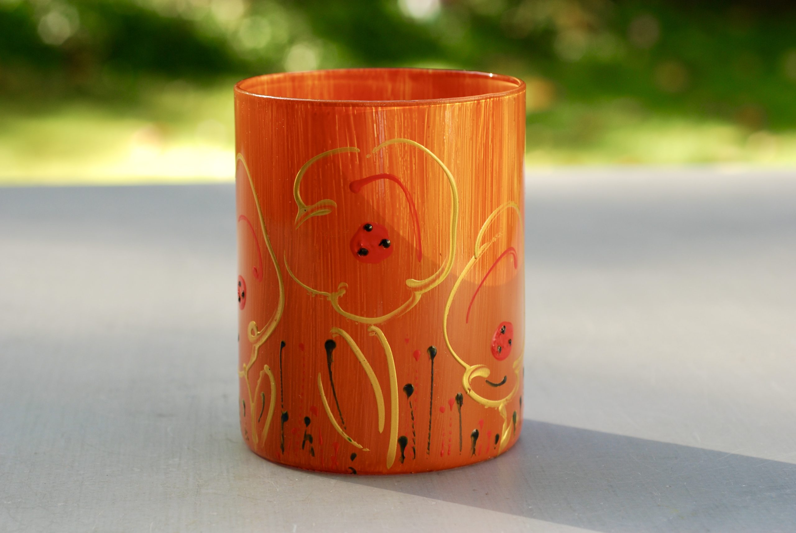 Glazen handgeschilderde bloemenvaas bruin