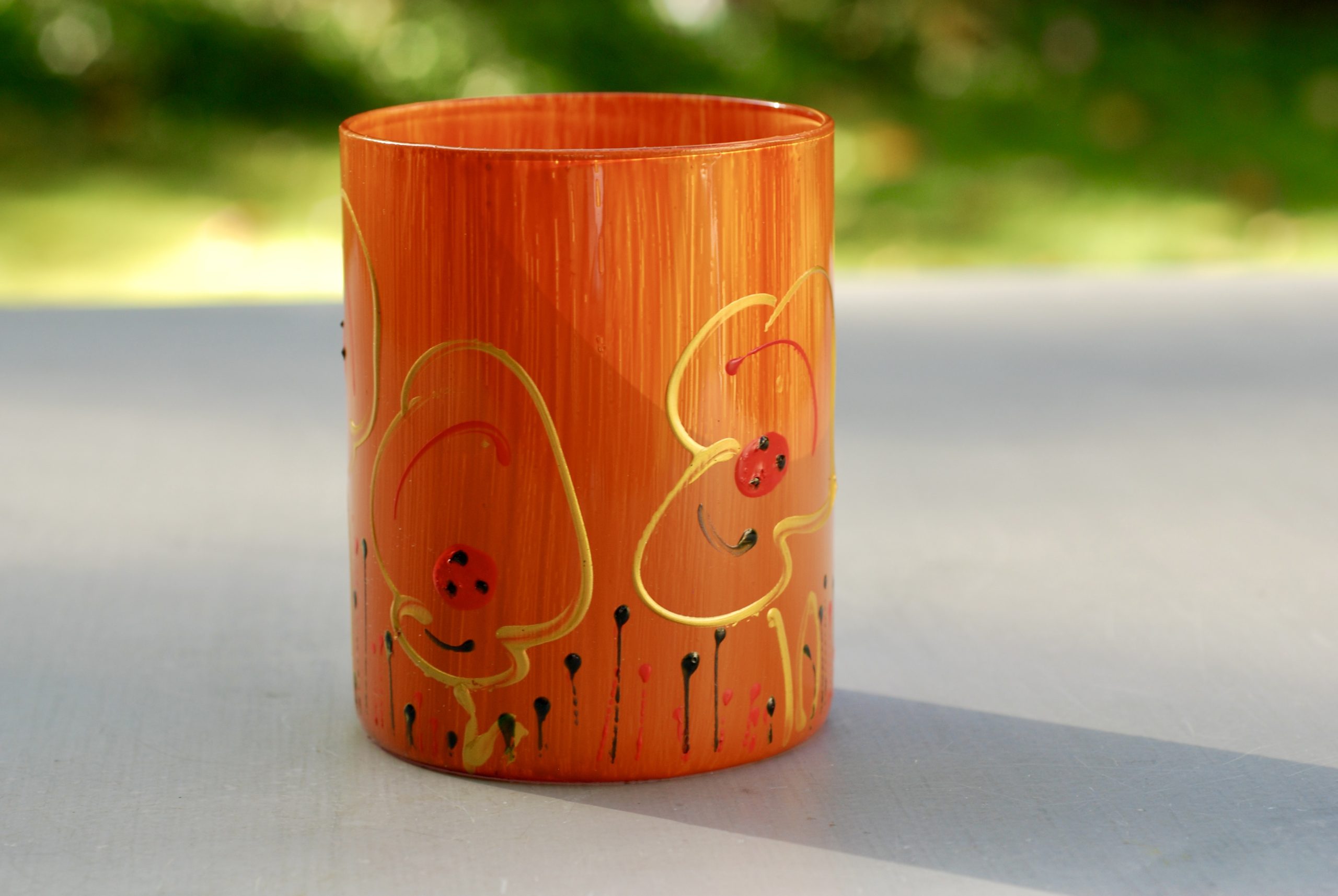 Glazen handgeschilderde bloemenvaas bruin