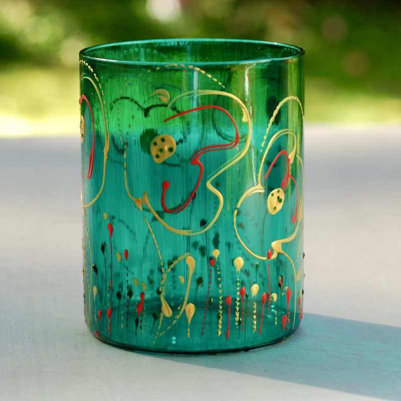 Glazen handgeschilderde bloemenvaas turkoois