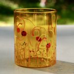 Glazen handgeschilderde bloemenvaas bruin