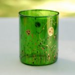 Glazen handgeschilderde bloemenvaas groen