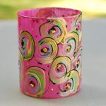 Glazen handgeschilderde bloemenvaas fushia roze