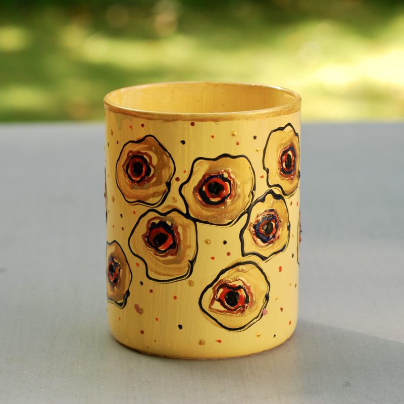 Glazen handgeschilderde bloemenvaas licht geel