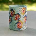 Glazen handgeschilderde bloemenvaas blauw