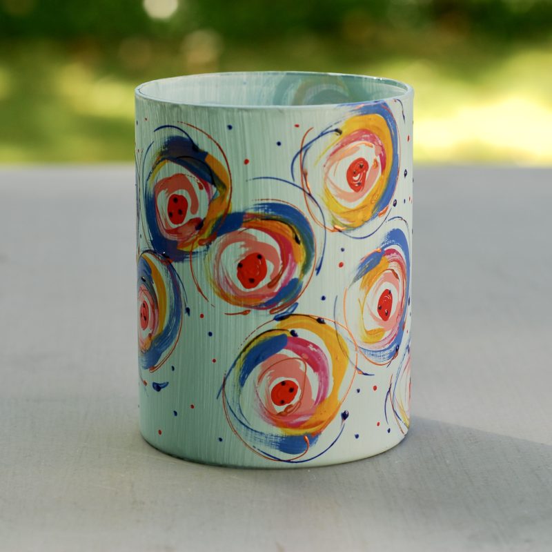 Glazen handgeschilderde bloemenvaas blauw