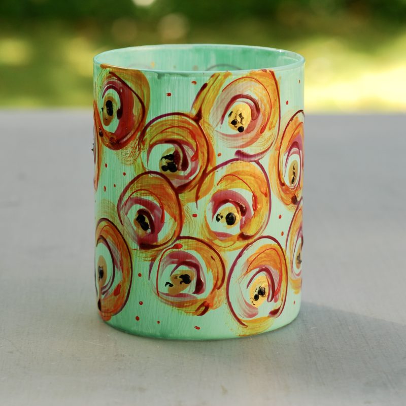 Glazen handgeschilderde bloemenvaas turkoois