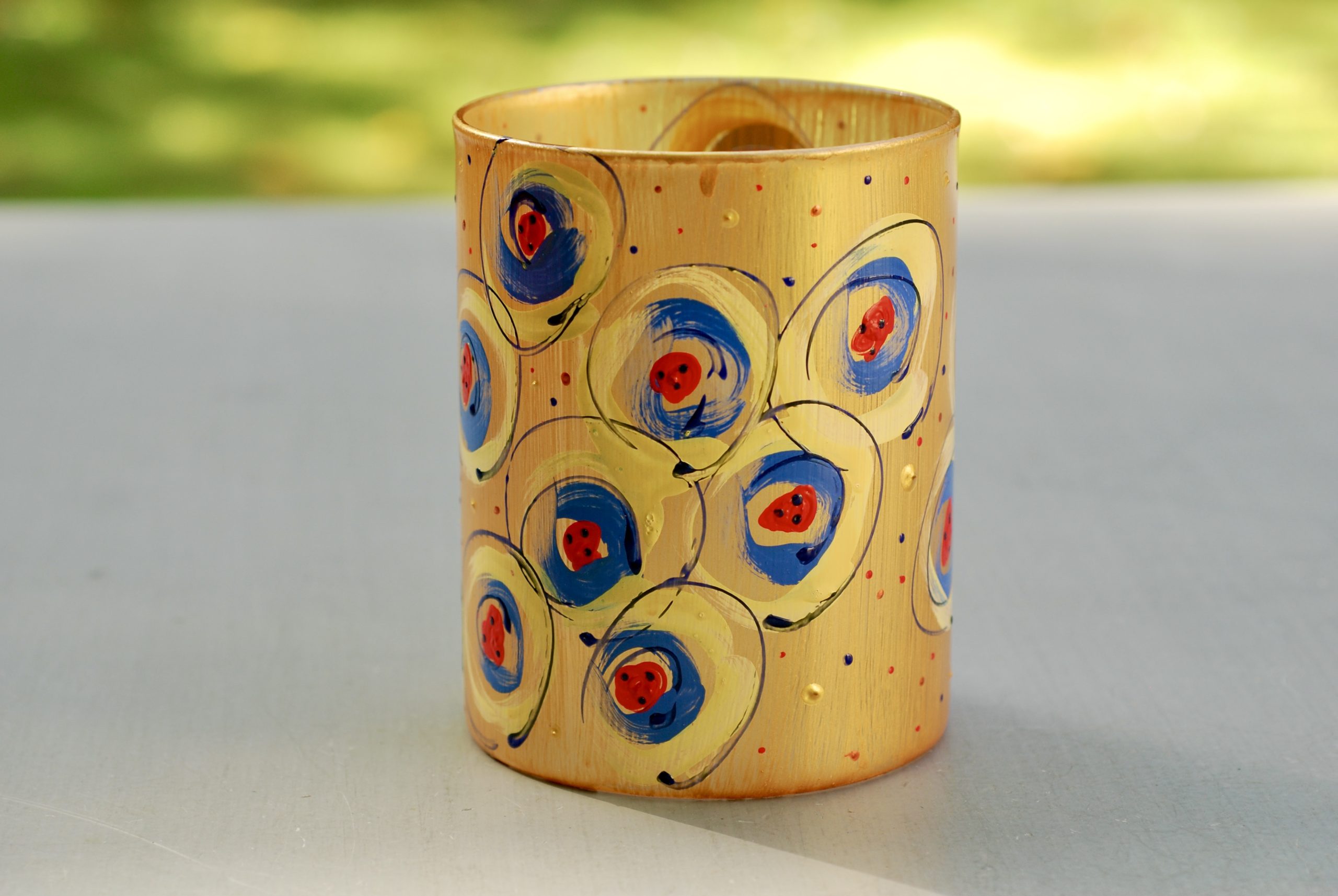 Glazen handgeschilderde bloemenvaas goud