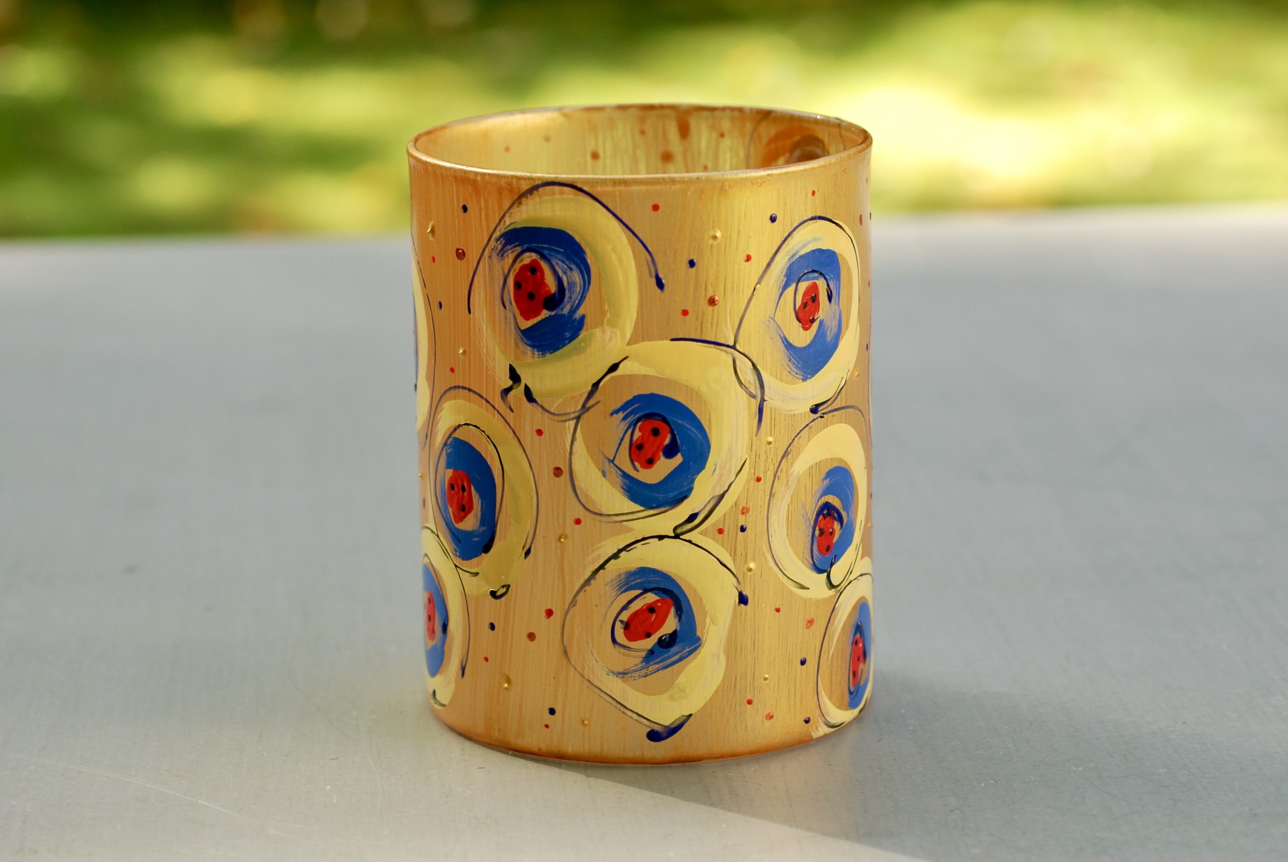 Glazen handgeschilderde bloemenvaas goud