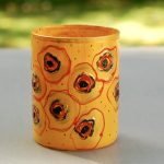 Glazen handgeschilderde bloemenvaas geel