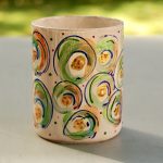 Glazen handgeschilderde bloemenvaas licht roze