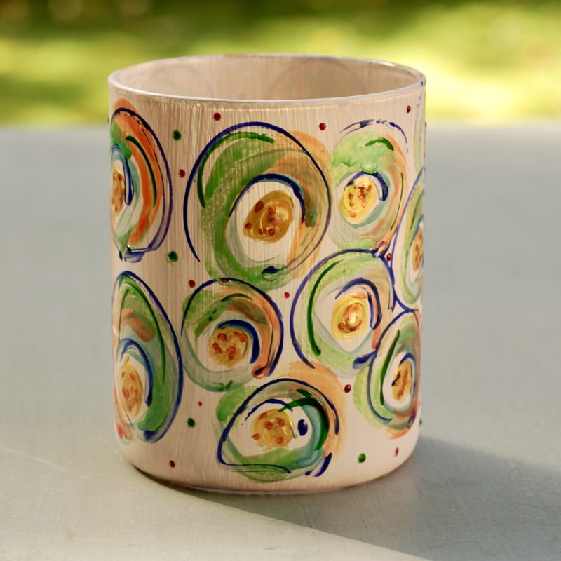 Glazen handgeschilderde bloemenvaas licht roze