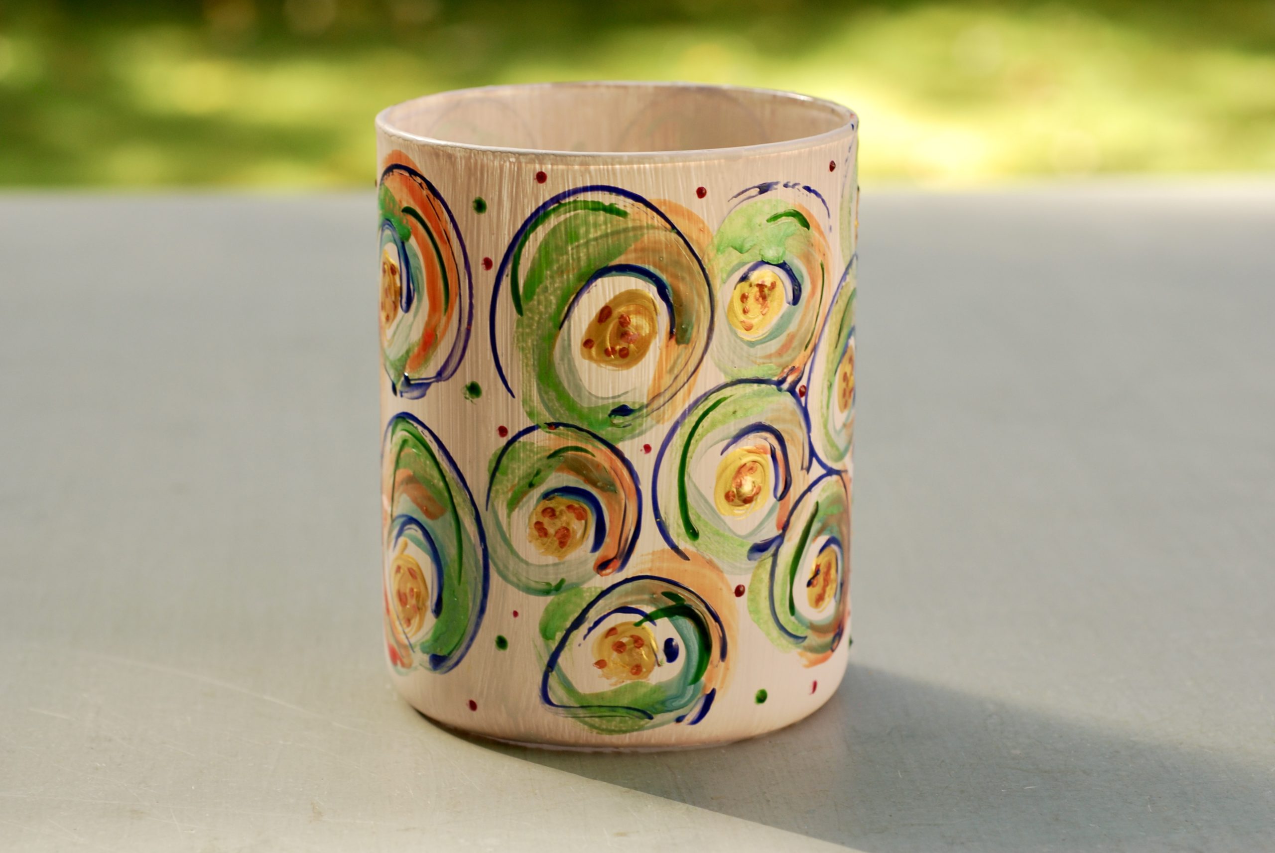 Glazen handgeschilderde bloemenvaas licht roze