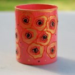 Glazen handgeschilderde bloemenvaas fel roze