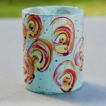 Glazen handgeschilderde bloemenvaas blauw