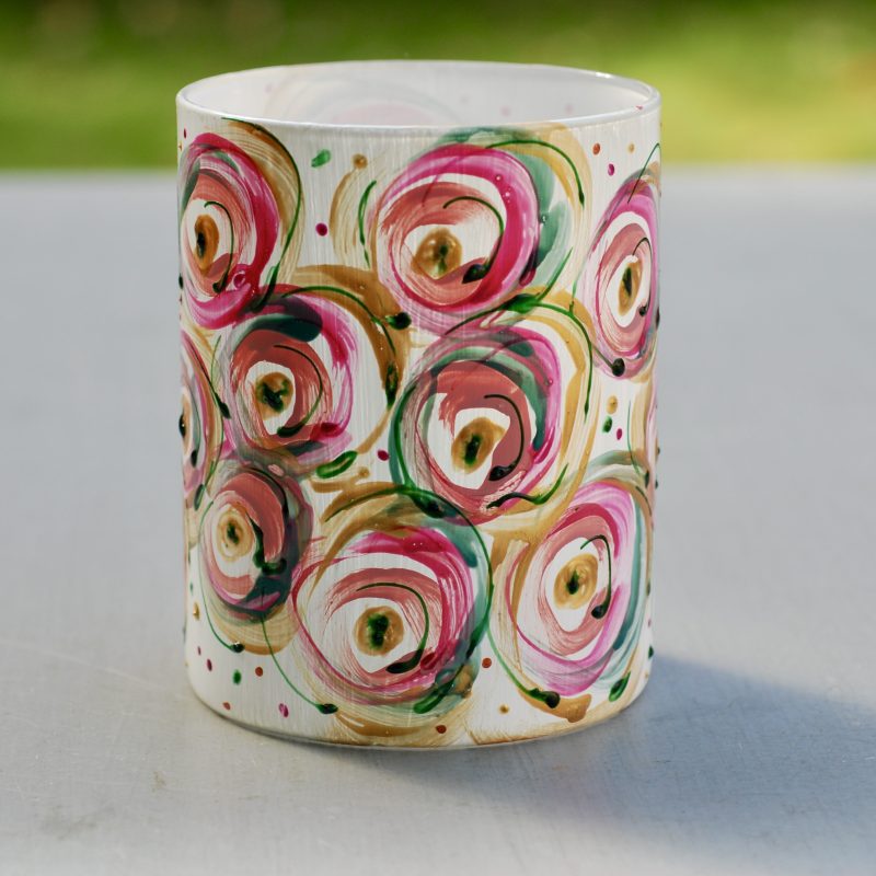 Glazen handgeschilderde bloemenvaas wit