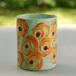 Glazen handgeschilderde bloemenvaas turkoois