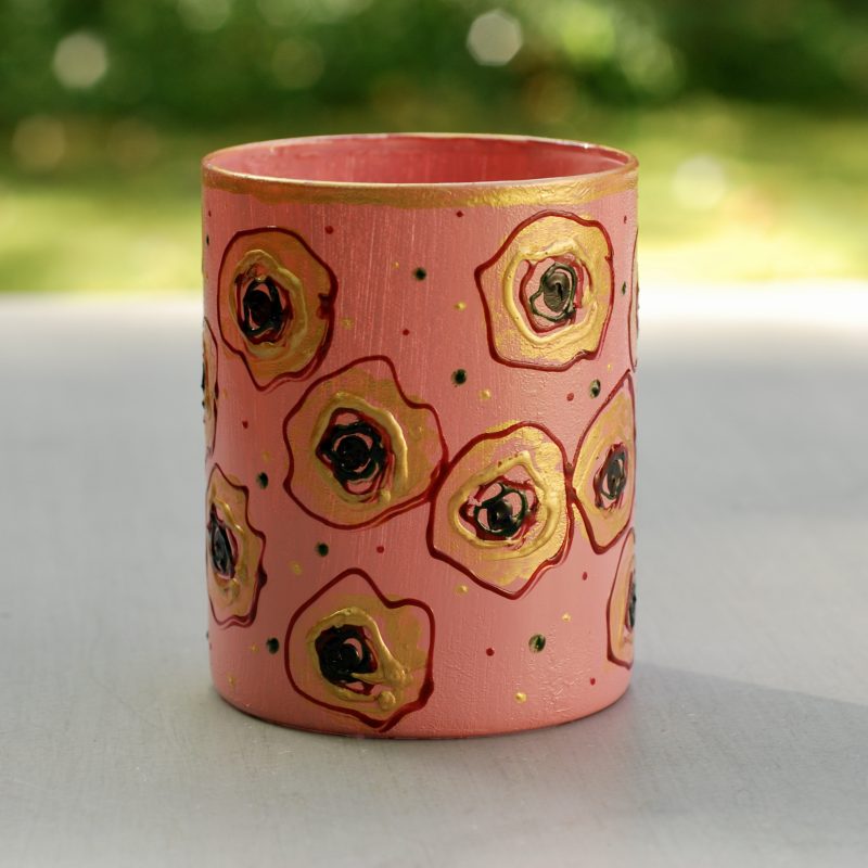 Glazen handgeschilderde bloemenvaas roze