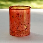 Glazen handgeschilderde bloemenvaas oranje