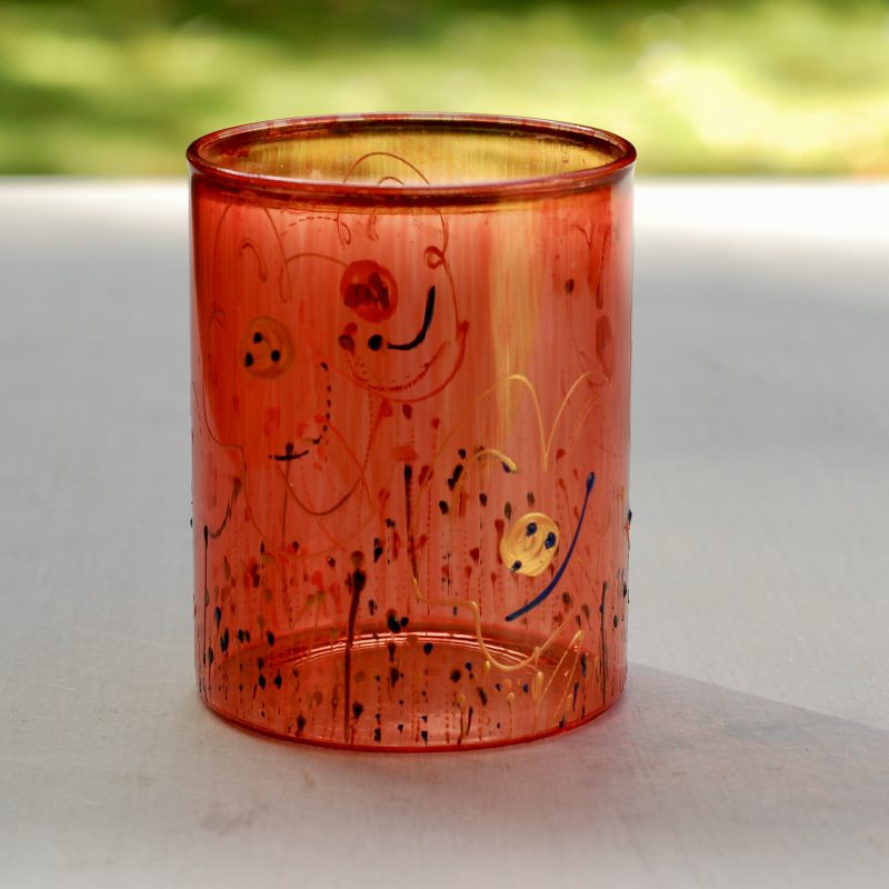 Glazen handgeschilderde bloemenvaas oranje