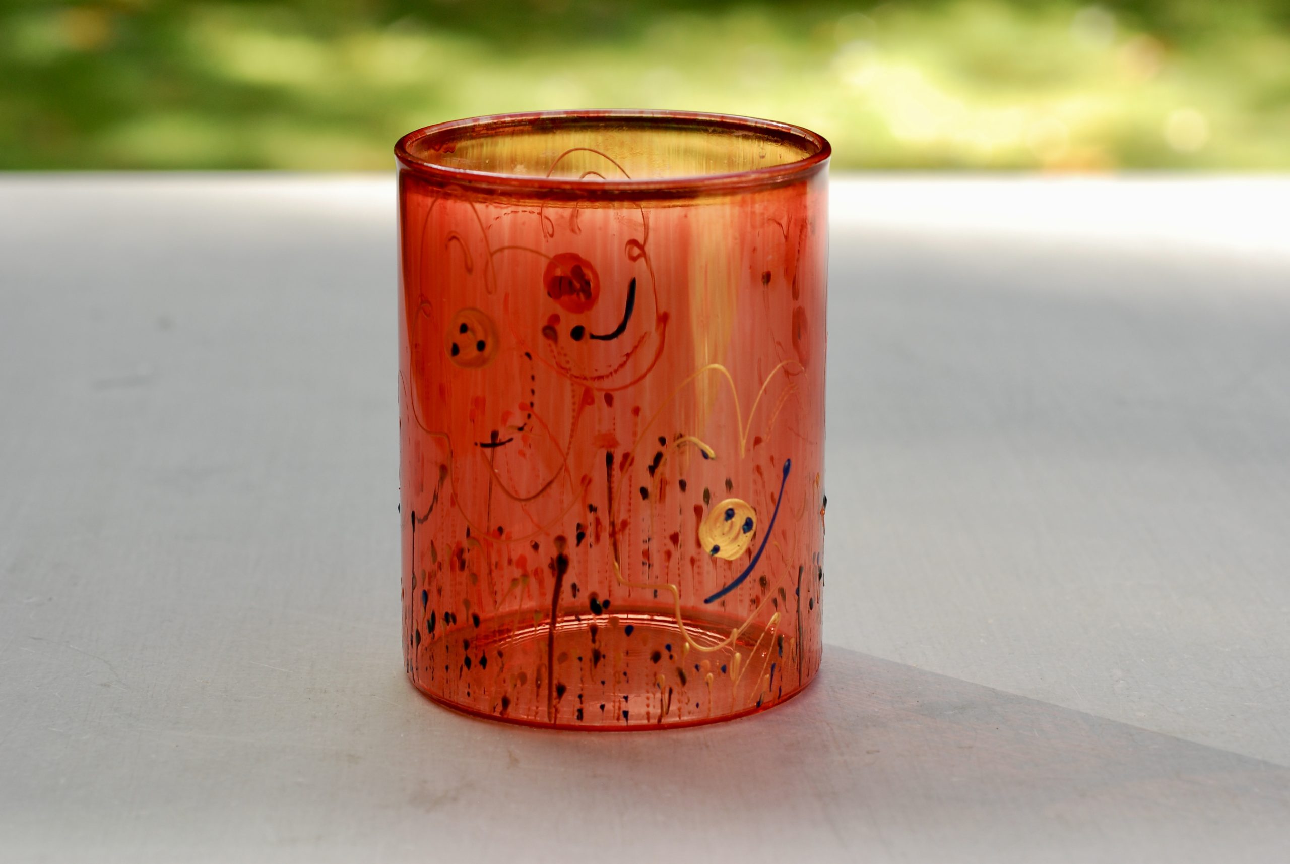 Glazen handgeschilderde bloemenvaas oranje