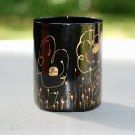 Glazen handgeschilderde bloemenvaas zwart