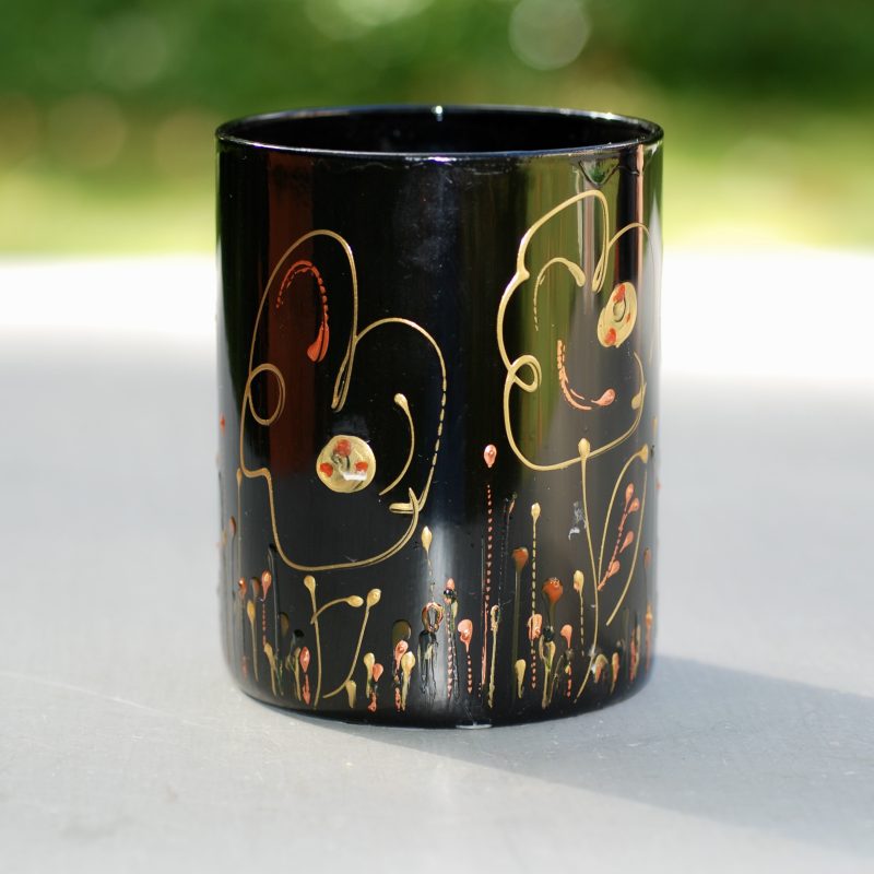 Glazen handgeschilderde bloemenvaas zwart