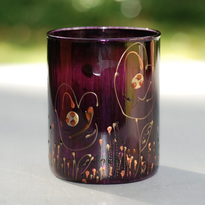 Glazen handgeschilderde bloemenvaas paars