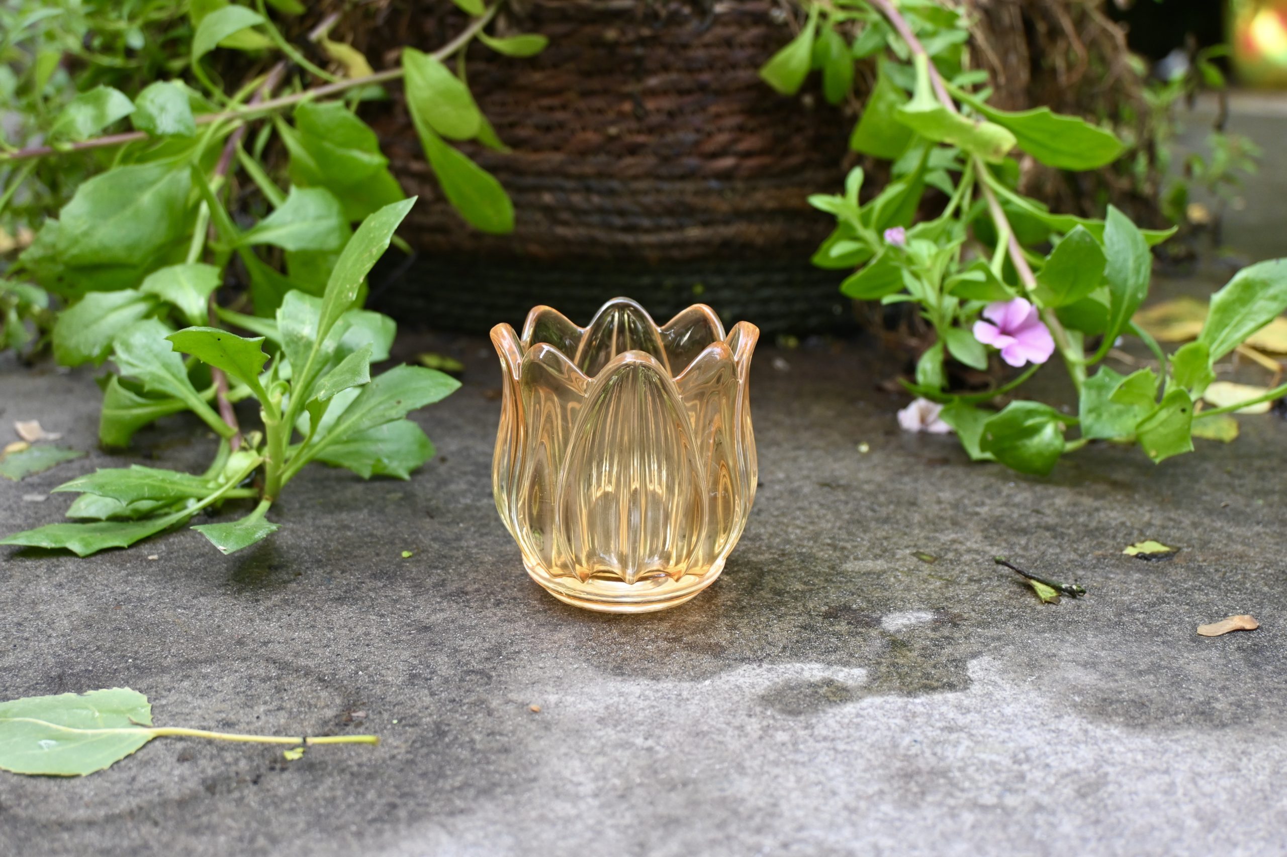 Theelicht in glas geel tulpvorm