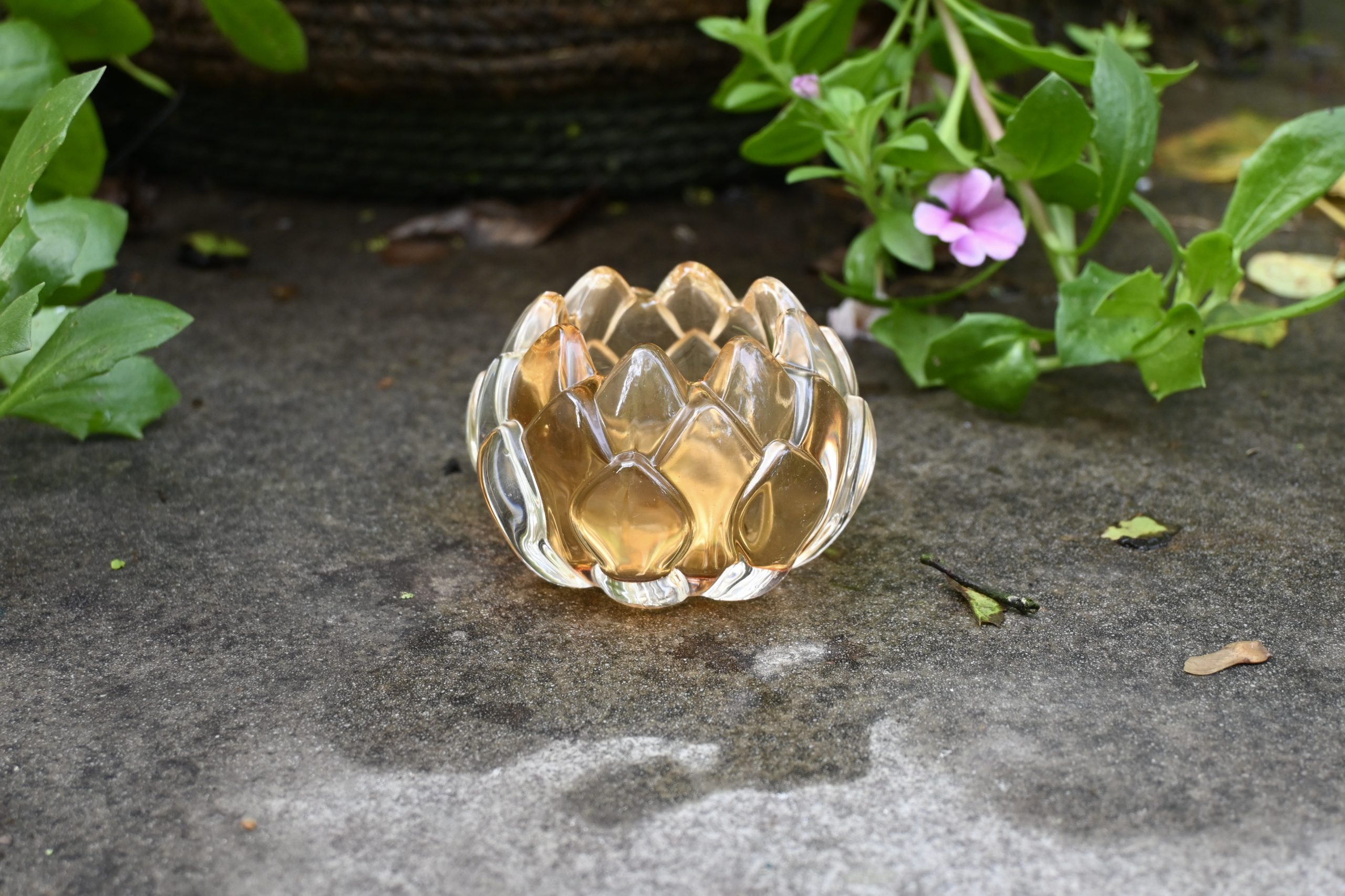 Theelicht in glas geel waterlelie