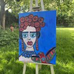 Olieverf schilderij " Eyes of the bird, Heart of Frida "